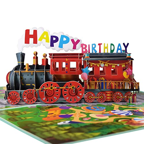 Magic Ants 3D Cartoon Zug Geburtstagskarte für Kinder, Pop-Up Karten Geburtstag, Happy Birthday Grußkarten von Magic Ants