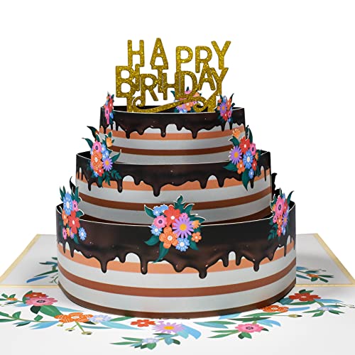 Magic Ants Alles Gute zum Geburtstag karte, Pop-Up-Geburtstagskarte, 3D-Geburtstagsgrußkarten für Erwachsene, Mutter, Vater, Ehefrau, Frauen, Ehemann (Geburtstagstorte mit Blumen) von Magic Ants