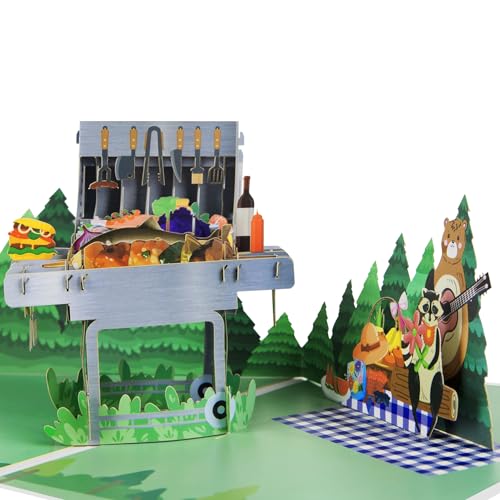 Magic Ants 3D Pop-Up Grillparty Karte für Männer – BBQ-Motiv mit Bär & Waschbär – Für Papa, Opa, Vater – Geburtstagskarte und Vatertagskarte mit Umschlag und Notizkarte von Magic Ants
