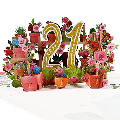 Magic Ants Jubiläumskarte, Geburtstagskarte, Hochzeitstag, 3D Grußkarte, 21 Jahre alte Geburtstagskarte, Glückwunschkarte mit Rosenblumenstrauß (21) von Magic Ants