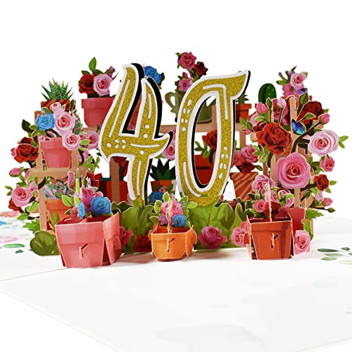 Magic Ants Jubiläumskarte, Geburtstagskarte, Hochzeitstag, 3D Grußkarte, 40 Jahre alte Geburtstagskarte, Glückwunschkarte mit Rosenblumenstrauß (40) von Magic Ants