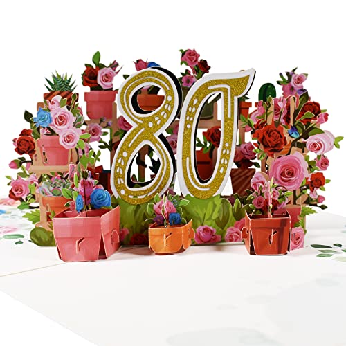 Magic Ants Jubiläumskarte, Geburtstagskarte, Hochzeitstag, 3D Grußkarte, 80 Jahre alte Geburtstagskarte, Glückwunschkarte mit Rosenblumenstrauß (80) von Magic Ants