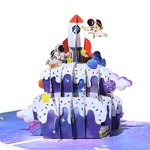 Magic Ants Outer Space Pop Up Geburtstagskarte, 3D Geburtstags Popup Karten, Pop Up Geburtstagskarten für Frauen und Männer (Geburtstagstorte – Raketen und Astronauten) von Magic Ants