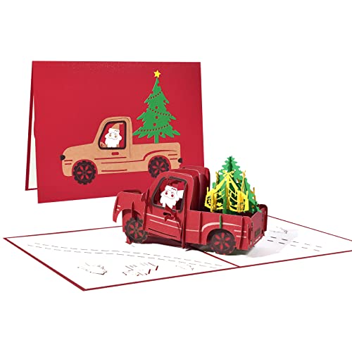 Magic Ants Pop Up Karte Weihnachten – 3D Weihnachtskarte, Weihnachtskarten, Handgemachte Popup Weihnachtsgrußkarte, Neujahrskarte, Chrismas Geschenkkarte für Kinder Frau Männer (Pickup Weihnachtsbaum von Magic Ants