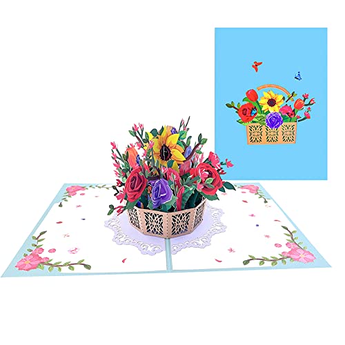 Magic Ants Pop-Up Karte mit Korb voller bunter Blumen- 3D-Blumen-Grußkarte für Freundin, Mutter, Freundin, Geburtstagskarte, Muttertag,Gute Besserung, Beileid von Magic Ants