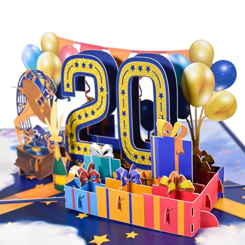 Magic Ants Pop-Up-Karte zum 20. Jahrestag, Geburtstagskarte, Karte zum 20. Hochzeitstag, 3D-Grußkarte, Geburtstagskarte zum 20. Geburtstag, Glückwunschkarte von Magic Ants