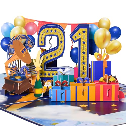Magic Ants Pop-Up-Karte zum 21. Jahrestag, Geburtstagskarte, Karte zum 21. Hochzeitstag, 3D-Grußkarte, Geburtstagskarte zum 21. Geburtstag, Glückwunschkarte von Magic Ants