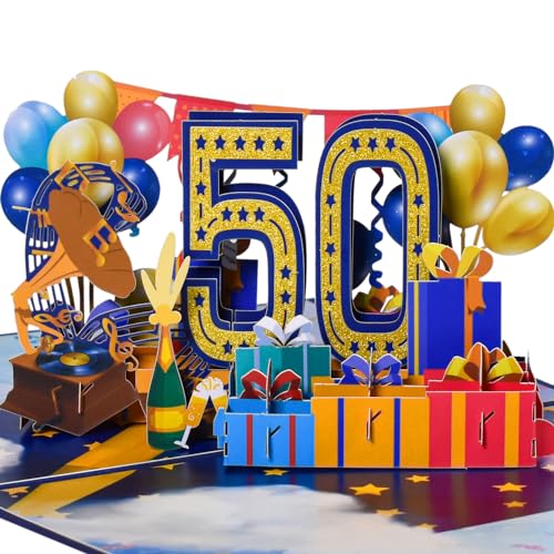 Magic Ants Pop-Up-Karte zum 50. Jahrestag, Geburtstagskarte, Karte zum 50. Hochzeitstag, 3D-Grußkarte, Geburtstagskarte zum 50. Geburtstag, Glückwunschkarte von Magic Ants