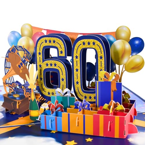 Magic Ants Pop-Up-Karte zum 60. Jahrestag, Geburtstagskarte, Karte zum 60. Hochzeitstag, 3D-Grußkarte, Geburtstagskarte zum 60. Geburtstag, Glückwunschkarte von Magic Ants