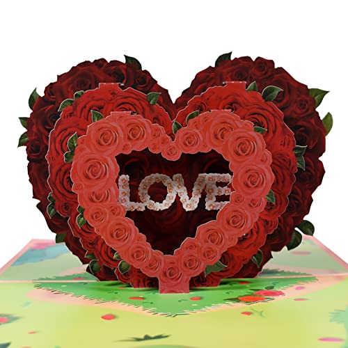 Magic Ants Valentinstag Pop Up Karte, Rose Liebendes Herz Pop Up Liebeskarte, Pop Up Jubiläumskarte, 3D Romantische Grußkarten für Frau Ehemann, Hochzeitseinladungskarten von Magic Ants