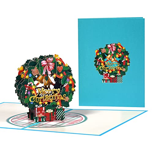 Magic Ants Weihnachts Pop Up Karte – 3D Grußkarte, Geburtstagskarten, Pop Up Weihnachtskarten, Weihnachtskarte für Kinder, 3D Weihnachtskarte, Neujahrskarten, Winterkarten (Weihnachtskranz) von Magic Ants