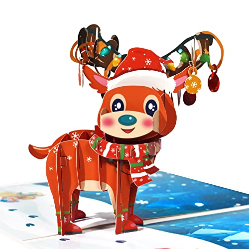 Magic Ants Weihnachts-Pop-Up-Karte Rentier - Lustige 3D Weihnachtsgrußkarte für Kinder, Mama, Frau und Freundin, handgemachtes Weihnachtsbillet von Magic Ants