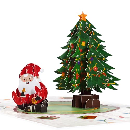 Magic Ants Weihnachtskarte – 3D-Pop-Up-Karte mit festlichem Weihnachtsmann und Weihnachtsbaum von Magic Ants
