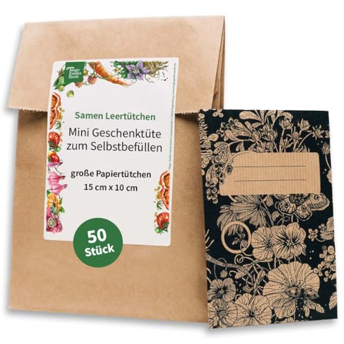 Große Samentütchen, Flachbeutel, Mini-Geschenktüte zum Selbstbefüllen und Beschriften für eigenes geerntetes Saatgut, Geschenke, Globuli - 50 Stück aus braunem, bedrucktem Packpapier Große Samentütchen, Flachbeutel, Mini-Geschenktüte zum Selbstbefüllen und Beschriften für eigenes geerntetes Saatgut, Geschenke, Globuli - 50 Stück aus braunem, bedrucktem Packpapier von Magic Garden Seeds