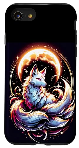 Hülle für iPhone SE (2020) / 7 / 8 Japanischer Kitsune Fox Neunschwanz Fuchs mit Mond Anime von Magicalville Japanese Mythical Animal