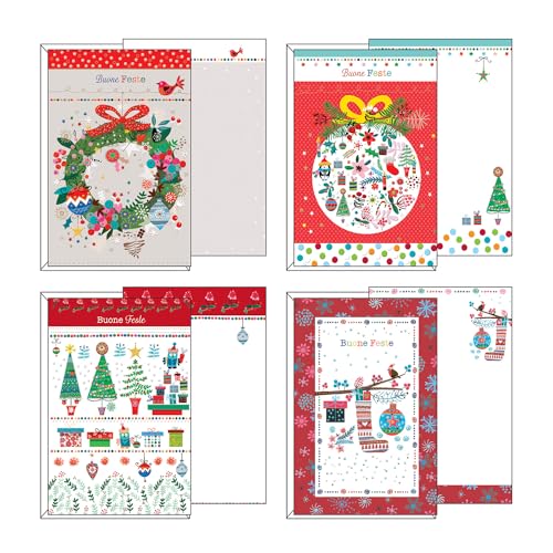 Magicamente Carta Set mit 12 Weihnachtskarten in 4 Motiven, Format 12 x 18 cm, aus hochwertigem Karton, hergestellt in Italien von Magicamente Carta