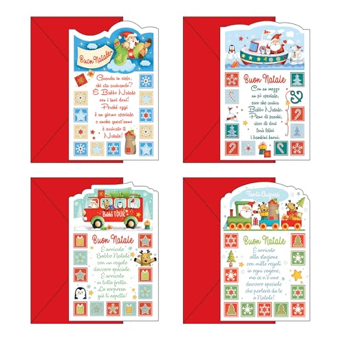 Magicamente Carta Set mit 12 Weihnachtskarten in 4 Motiven, Format 12 x 18 cm, aus hochwertigem Karton, hergestellt in Italien von Magicamente Carta