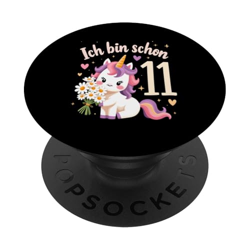 Zauberhaftes Einhorn Design für 11. Geburtstag Mädchen PopSockets Klebender PopGrip von Magischer Einhorn Kindergeburtstag Regenbogen