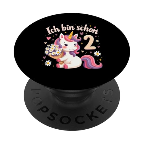 Zauberhaftes Einhorn Design für 2. Geburtstag Mädchen PopSockets Klebender PopGrip von Magischer Einhorn Kindergeburtstag Regenbogen