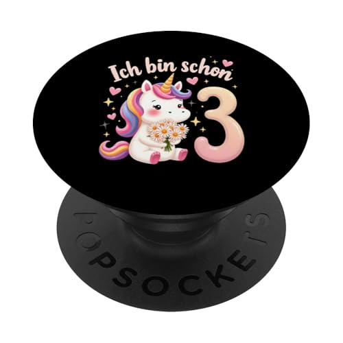Zauberhaftes Einhorn Design für 3. Geburtstag Mädchen PopSockets Klebender PopGrip von Magischer Einhorn Kindergeburtstag Regenbogen