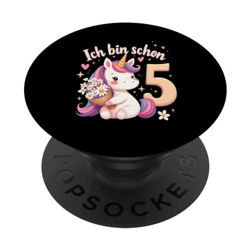 Zauberhaftes Einhorn Design für 5. Geburtstag Mädchen PopSockets Klebender PopGrip von Magischer Einhorn Kindergeburtstag Regenbogen
