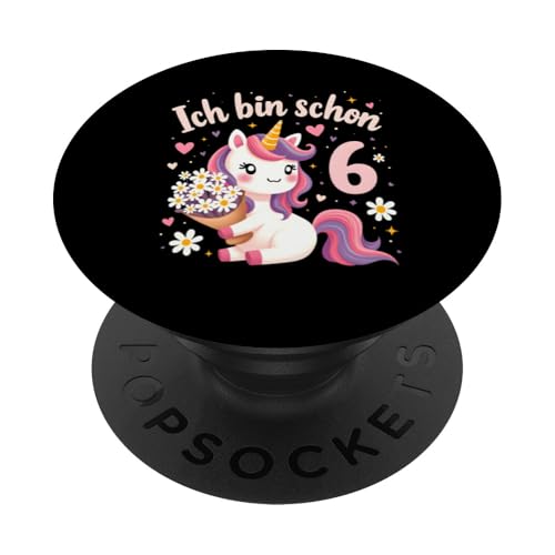 Zauberhaftes Einhorn Design für 6. Geburtstag Mädchen PopSockets Klebender PopGrip von Magischer Einhorn Kindergeburtstag Regenbogen