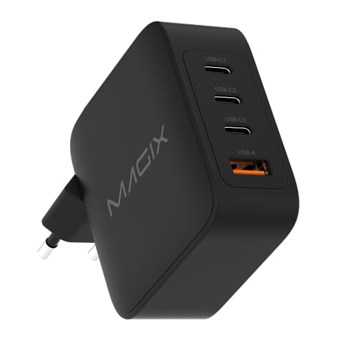 Magix 140W 4-Port-Ladegerät, USB-C GaN PD Power Delivery, 3 x USB-C und 1 x USB-A Ports, für MacBook Pro, Dell XPS, iPhone 14/13/12-Serie, iPad, Galaxy S23 Ultra, Switch und mehr (EUR-STECKER) von Magix