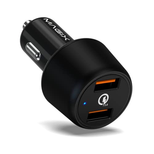 Magix Dual USB Autoladegerät QC 3.0 36W (18W x 2), 2xUSB-A Ports, Quick Charge 3.0 gleichzeitiges Laden für Zwei Geräte (Schwarz) von Magix