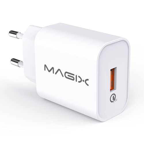 Magix Ladegerät Quick Charge 3.0 18W 3A, Wandladegerät Schnellladegerät Ladeadapter USB Ladestecker, AC 100-240V bis DC 6V 9V 12V (Qc 1.0 2.0 kompatibel) (Weiß) von Magix