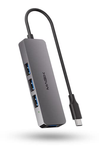 Magix USB-C-Hub, Typ-C auf 4-Ports USB 3.0, Aluminiumgehäuse, 5 Gbit/s Datenübertragungsgeschwindigkeit, kompatibel mit MacBook Pro, iPad Pro, MacBook Air, XPS, Surface Book und mehr von Magix
