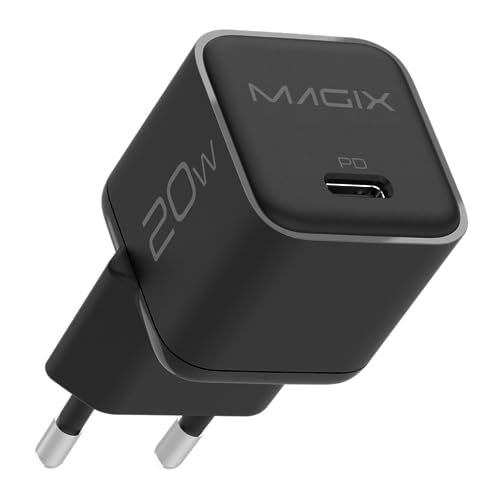 Magix USB-C-Ladegerät 20W Nano, USB-C GaN PD Power Delivery für iPhone 14/14 Pro/14 Pro Max/13 Pro/13 Pro Max, Galaxy, iPad (EUR-Stecker) (SCHWARZ) von Magix