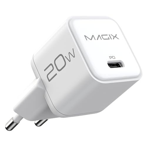 Magix USB-C-Ladegerät 20W Nano, USB-C GaN PD Power Delivery für iPhone 14/14 Pro/14 Pro Max/13 Pro/13 Pro Max, Galaxy, iPad (EUR-Stecker) (Weiss) von Magix