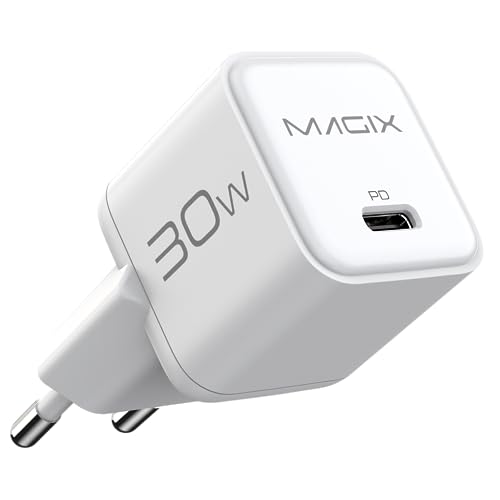Magix USB-C-Ladegerät 30W Nano, USB-C GaN PD Power Delivery für iPhone 14/14 Pro/14 Pro Max/13 Pro/13 Pro Max, Galaxy, iPad (EUR-Stecker) (Weiss) von Magix