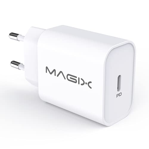 Magix USB Type-C Ladegerät PD 3.0 20W 3A, Schnellladeadapter mit 3A Ausgang für iPhone 15/15 Plus/15 Pro, 14/13/12-Mini/Pro/Pro Max/SE, AirPods Pro, iPad Pro, Galaxy(Weiß)(EUR Plug) von Magix