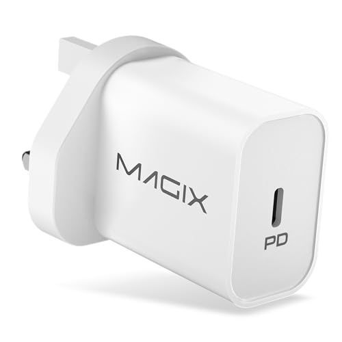Magix USB Type-C Ladegerät PD 3.0 20W 3A, Schnellladeadapter mit 3A Ausgang für iPhone 15/15 Plus/15 Pro, 14/13/12-Mini/Pro/Pro Max/SE, AirPods Pro, iPad Pro, Galaxy(Weiß)(UK Plug) von Magix