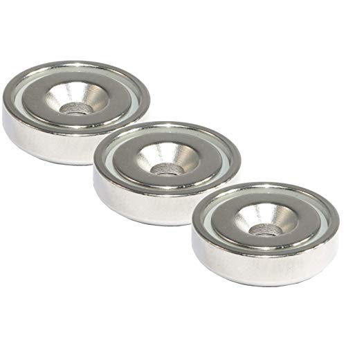 3x Neodym Magnet mit Bohrung Senkung - Extra Starke Topfmagnete D 20mm - 10 KG Zugkraft - Flachgreifer Rund mit M4 Senkbohrung [3 Stück] von Magnet-Kauf