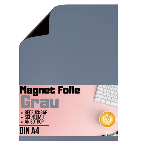 Magnetfolie DIN A4 - Magnetband - Bedruckbar und Beschreibbar KFZ Magnet Folie zum Beschriften zum Schneiden Stanzen und Basteln [1 Stück] (Grau) von Magnet-Kauf