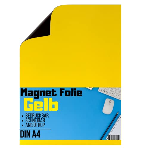 Magnetfolie DIN A4 - Magnetband - Bedruckbar und Beschreibbar Magnet Folie zum Beschriften zum Schneiden Stanzen und Basteln [1 Stück] (Gelb) von Magnet-Kauf