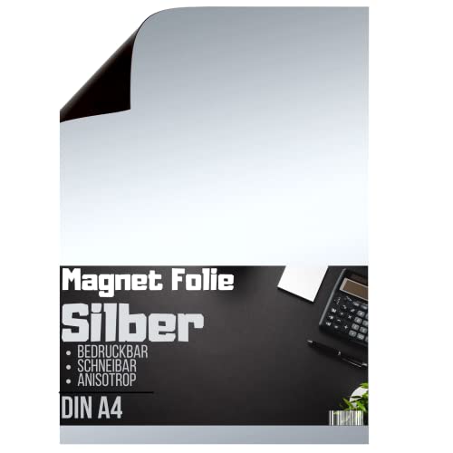 Magnetfolie DIN A4 - Magnetband - Bedruckbar und Beschreibbar Magnet Folie zum Beschriften zum Schneiden Stanzen und Basteln [1 Stück] (Silber) von Magnet-Kauf