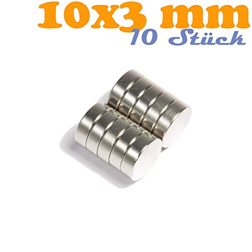 Neodym Magnet Mini Für Magnettafel Pinnwand Kühlschrank Starker Scheiben Magnete - Whiteboard Flach Rund 10mm x 3mm - N45 Stark (10) von Magnet-Kauf