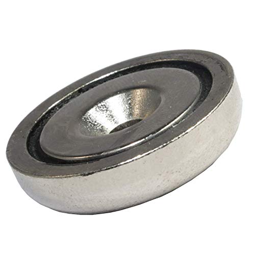 Neodym Magnet mit Bohrung Senkung - Extra Starke Topfmagnete D 32mm - 32 KG Zugkraft - Flachgreifer Rund mit M5 Senkbohrung [1 Stück] von Magnet-Kauf