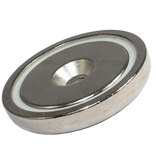 Neodym Magnet mit Bohrung Senkung - Extra Starke Topfmagnete D 36mm - 29 KG Zugkraft - Flachgreifer Rund mit M6 Senkbohrung [1 Stück] von Magnet-Kauf
