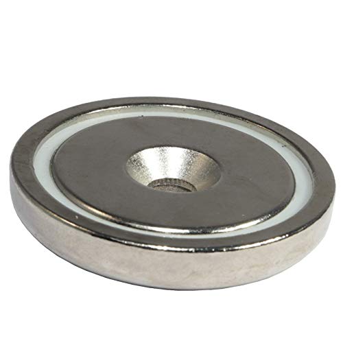 Neodym Magnet mit Bohrung Senkung - Extra Starke Topfmagnete D 42mm - 40 KG Zugkraft - Flachgreifer Rund mit M6 Senkbohrung [1 Stück] von Magnet-Kauf