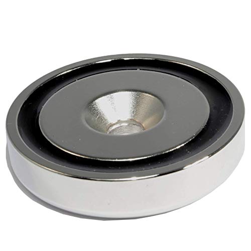 Neodym Magnet mit Bohrung Senkung - Extra Starke Topfmagnete D 55mm - 102 KG Zugkraft - Flachgreifer Rund mit M8 Senkbohrung [1 Stück] von Magnet-Kauf