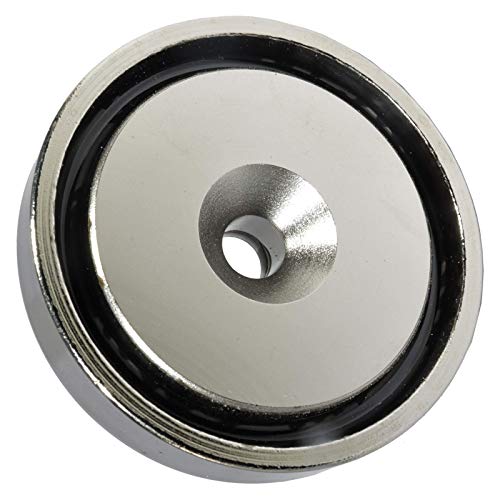 Neodym Magnet mit Bohrung Senkung - Extra Starke Topfmagnete D 60mm - 112 KG Zugkraft - Flachgreifer Rund mit M8 Senkbohrung [1 Stück] von Magnet-Kauf