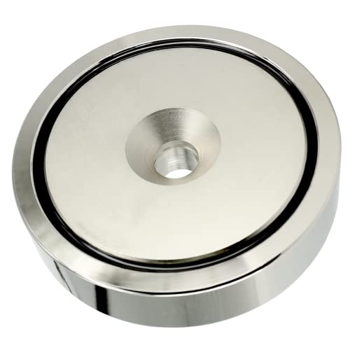 Neodym Magnet mit Bohrung Senkung - Extra Starke Topfmagnete D 90mm - 340 KG Zugkraft - Flachgreifer Rund mit M10 Senkbohrung [1 Stück] von Magnet-Kauf
