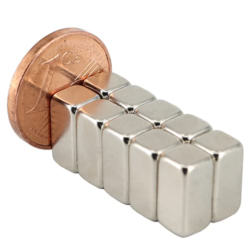 Neodym Magnete Extra Stark Quader 10x5x5mm - 2,21 Kg Powermagnet - Neodym Magnet 10mm Stabmagnet Stab - Quadermagnet 10 x 5 x 5 mm - N52 Stark Neodym-Magnete [10 Stück] von Magnet-Kauf