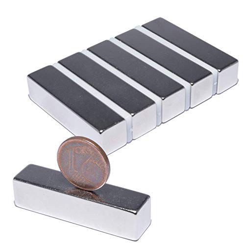 Neodym Magnete Extra Stark Quader 40x10x10mm - 17 Kg Powermagnet - Neodym Magnet 40mm - Quadermagnet 40 x 10 x 10 mm - N52 Stark Neodym-Magnete (5 Stück) von Magnet-Kauf