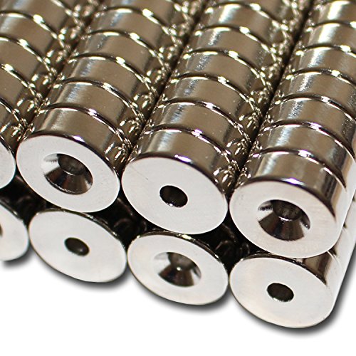 10 NEODYM Ring Magnete D14x5 mm 3,5 mm Bohrung Senkung Süd N40 4,2 KG Scheiben Anschrauben Nickel von Magnethandel