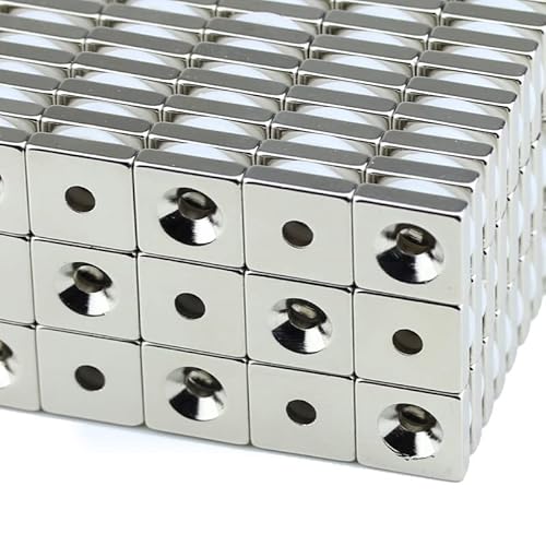 20 NEODYM Quader Magnete 15x15x4 mm 4,2 mm Bohrung Senkung Nord N40 3,8 KG Anschrauben Nickel von Magnethandel